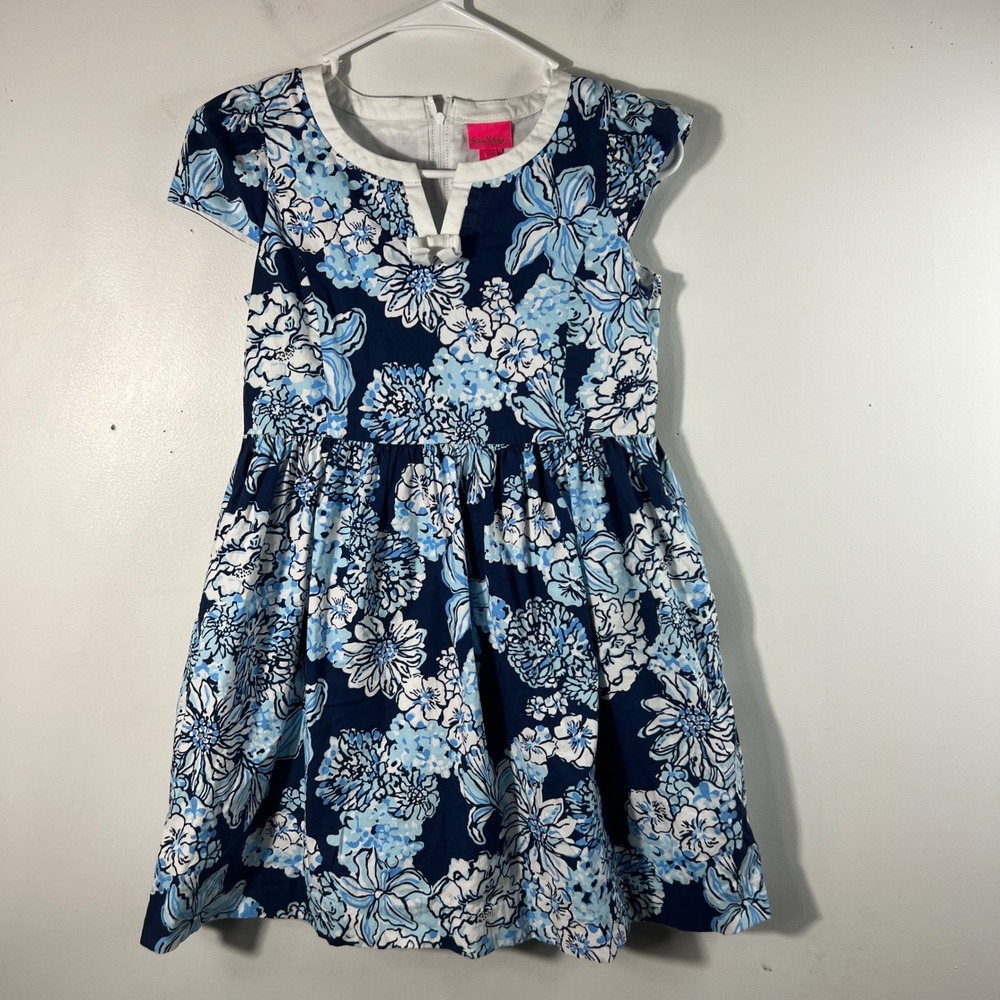 Lilly Pulitzer Girls Louise Dress Low Tide Navy Bouquet All Day Print 14